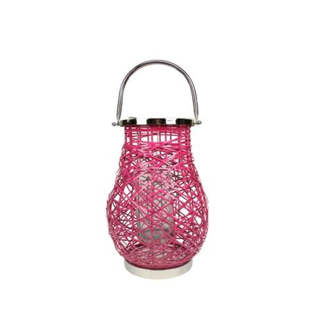 NORTHLIGHT SEASONAL Modern Fuschia Pink Decorative Woven Iron Pillar Candle Lantern with Glass Hurricane 31580087